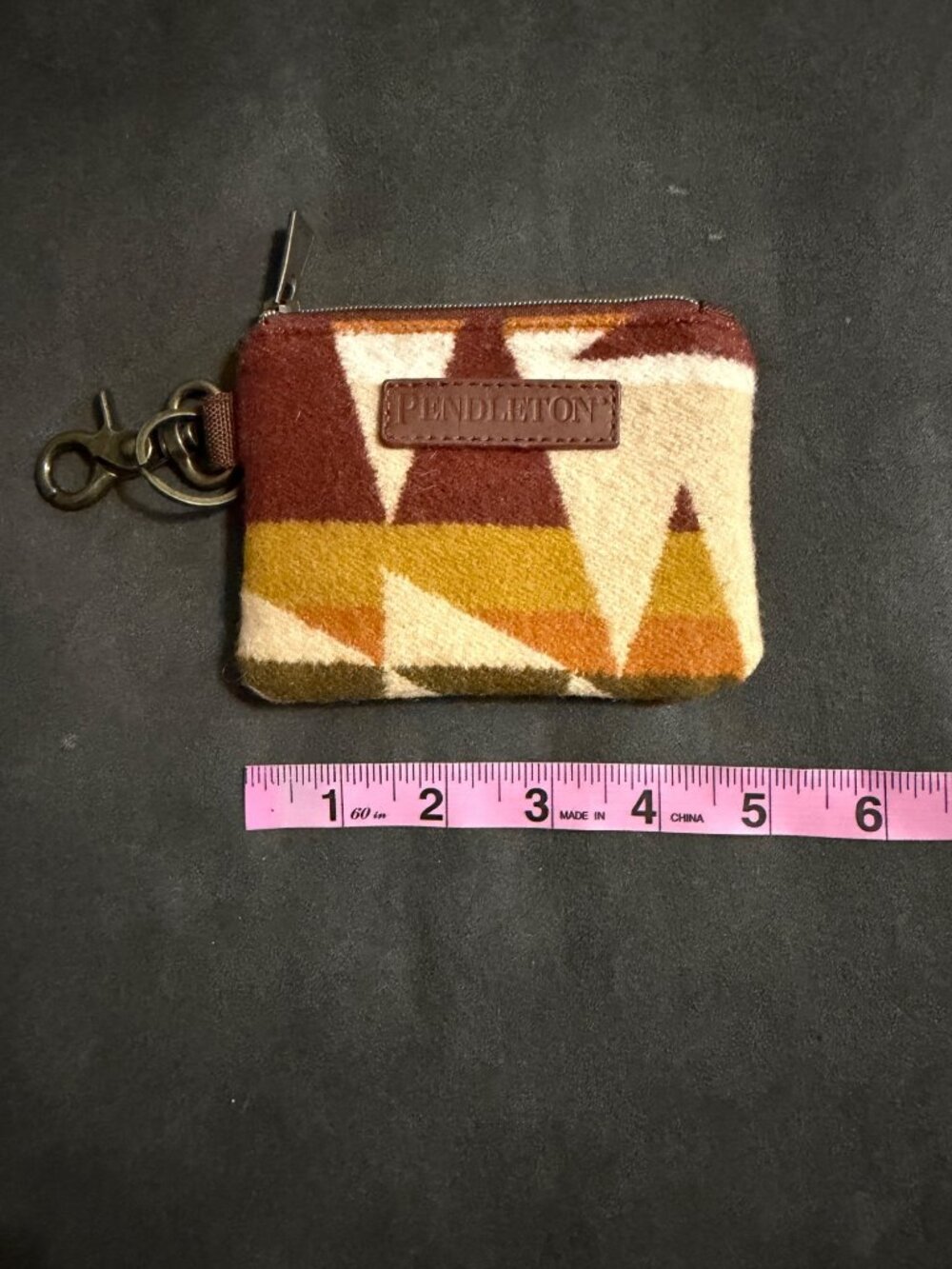 Pendleton Wool Zip Coin Pouch With Key Clip & ID Window - Aztec Pattern New - Picture 2 of 3